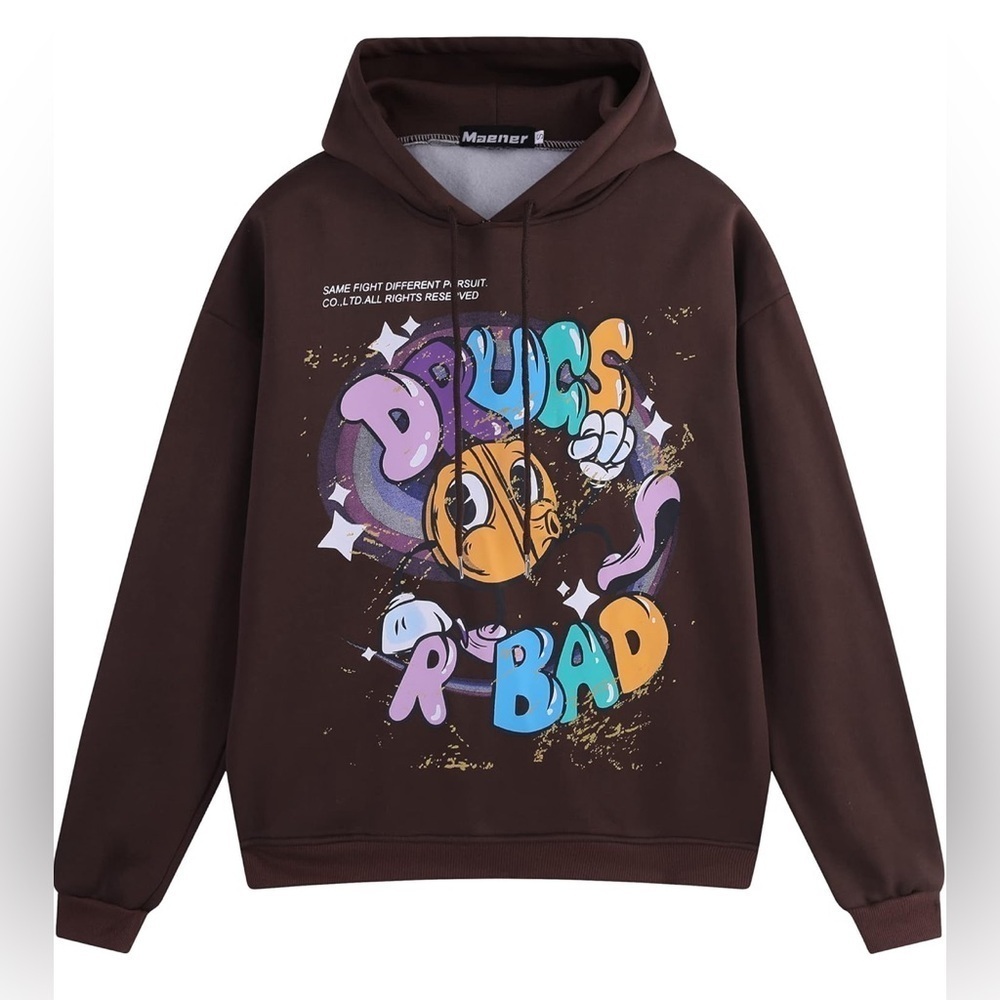 NEW- Maener Novelty Drugs R Bad Cartoon Graphic Hoodie for Men/Women- Unisex